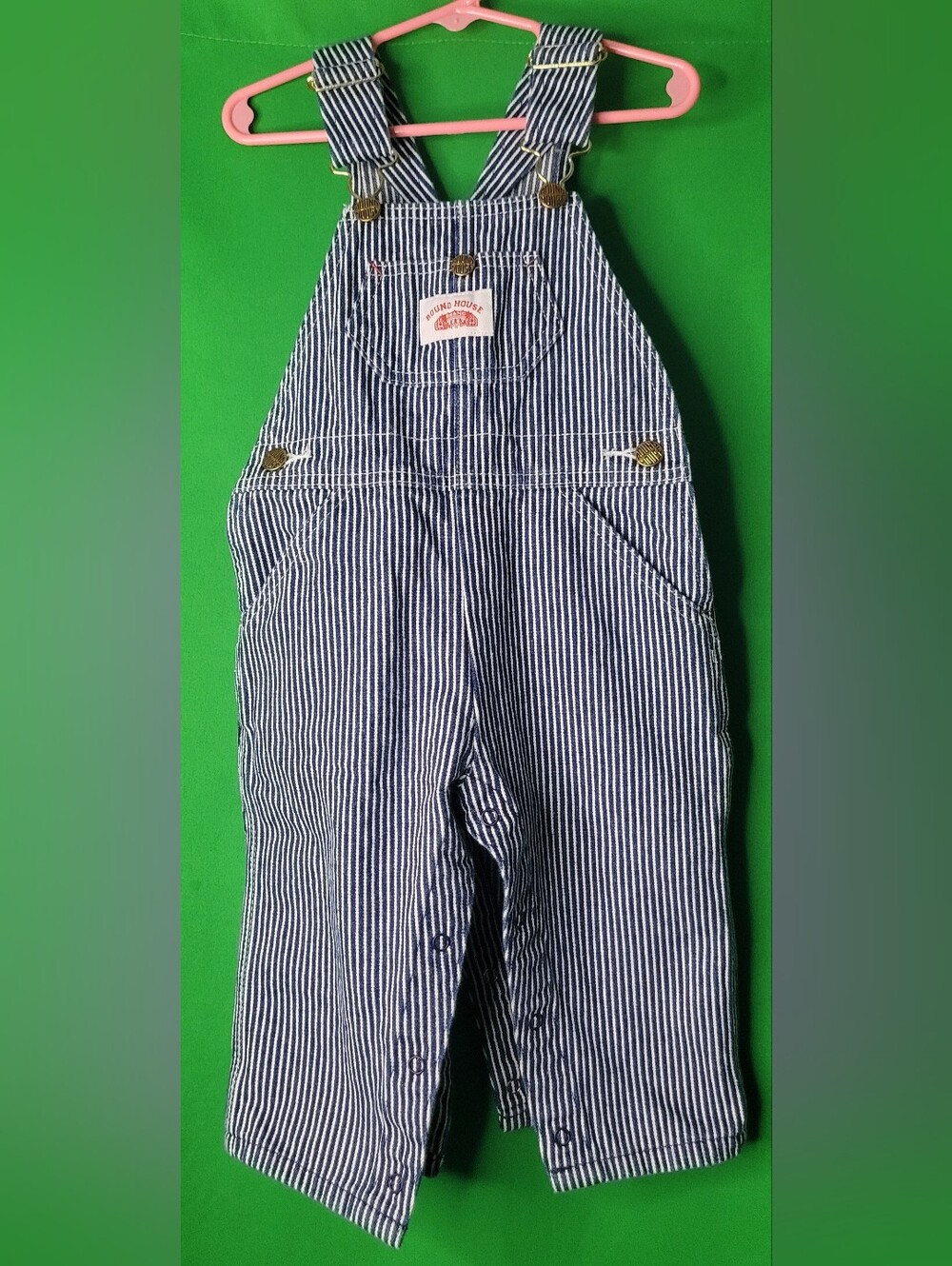 Vintage Pinstripe Railroad Blue White Kids Overalls Train Round House 24mth 2t